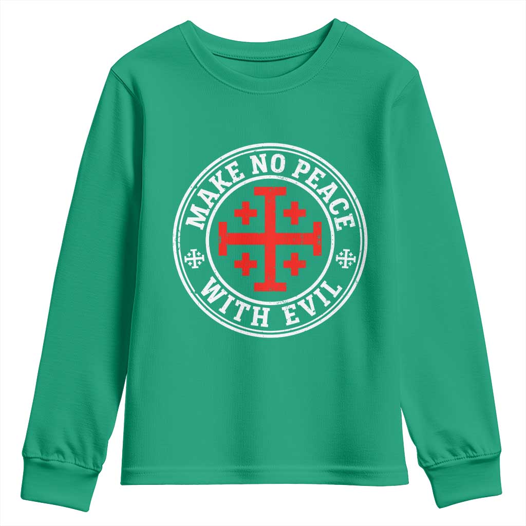 Make No Peace With Evil Jerusalem Cross Youth Sweatshirt Christian Warrior Crusader Emblem Graphic