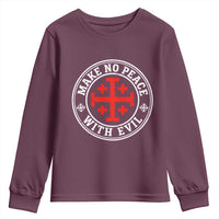 Make No Peace With Evil Jerusalem Cross Youth Sweatshirt Christian Warrior Crusader Emblem Graphic