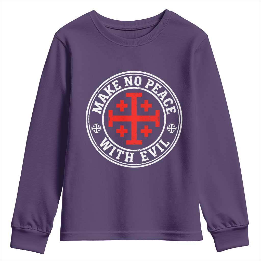 Make No Peace With Evil Jerusalem Cross Youth Sweatshirt Christian Warrior Crusader Emblem Graphic