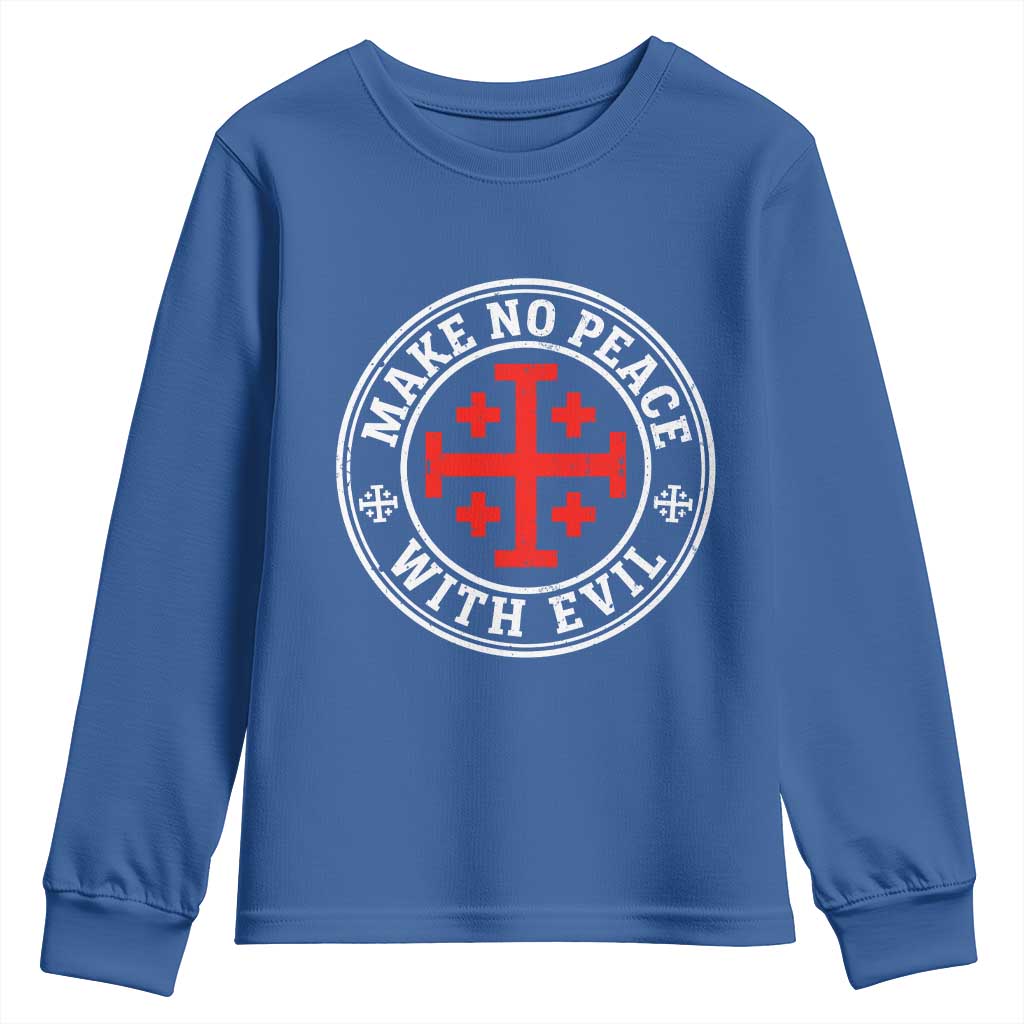 Make No Peace With Evil Jerusalem Cross Youth Sweatshirt Christian Warrior Crusader Emblem Graphic