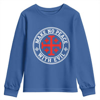 Make No Peace With Evil Jerusalem Cross Youth Sweatshirt Christian Warrior Crusader Emblem Graphic