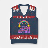 Does This Shirt Make Me Look Professionally Developed V-Neck Knit Sweater Vest Retro Rainbow Butterfly Sarcastic Professional Development PD Humor