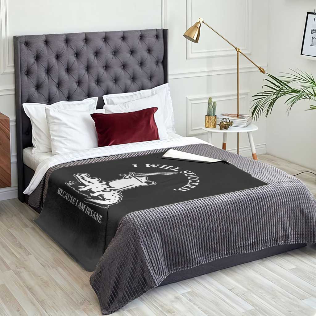 Funny Goblincore Sword Frog Riding Alligator Meme Throw Blanket I Will Succeed Because I Am Insane Chaotic Motivation