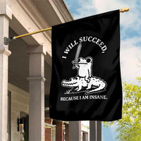 Funny Goblincore Sword Frog Riding Alligator Meme Garden Flag I Will Succeed Because I Am Insane Chaotic Motivation