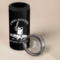 Funny Goblincore Sword Frog Riding Alligator Meme 4 in 1 Can Cooler Tumbler I Will Succeed Because I Am Insane Chaotic Motivation
