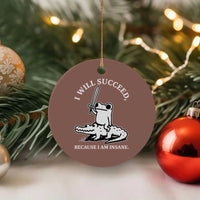 Funny Goblincore Sword Frog Riding Alligator Meme Ceramic Ornament I Will Succeed Because I Am Insane Chaotic Motivation