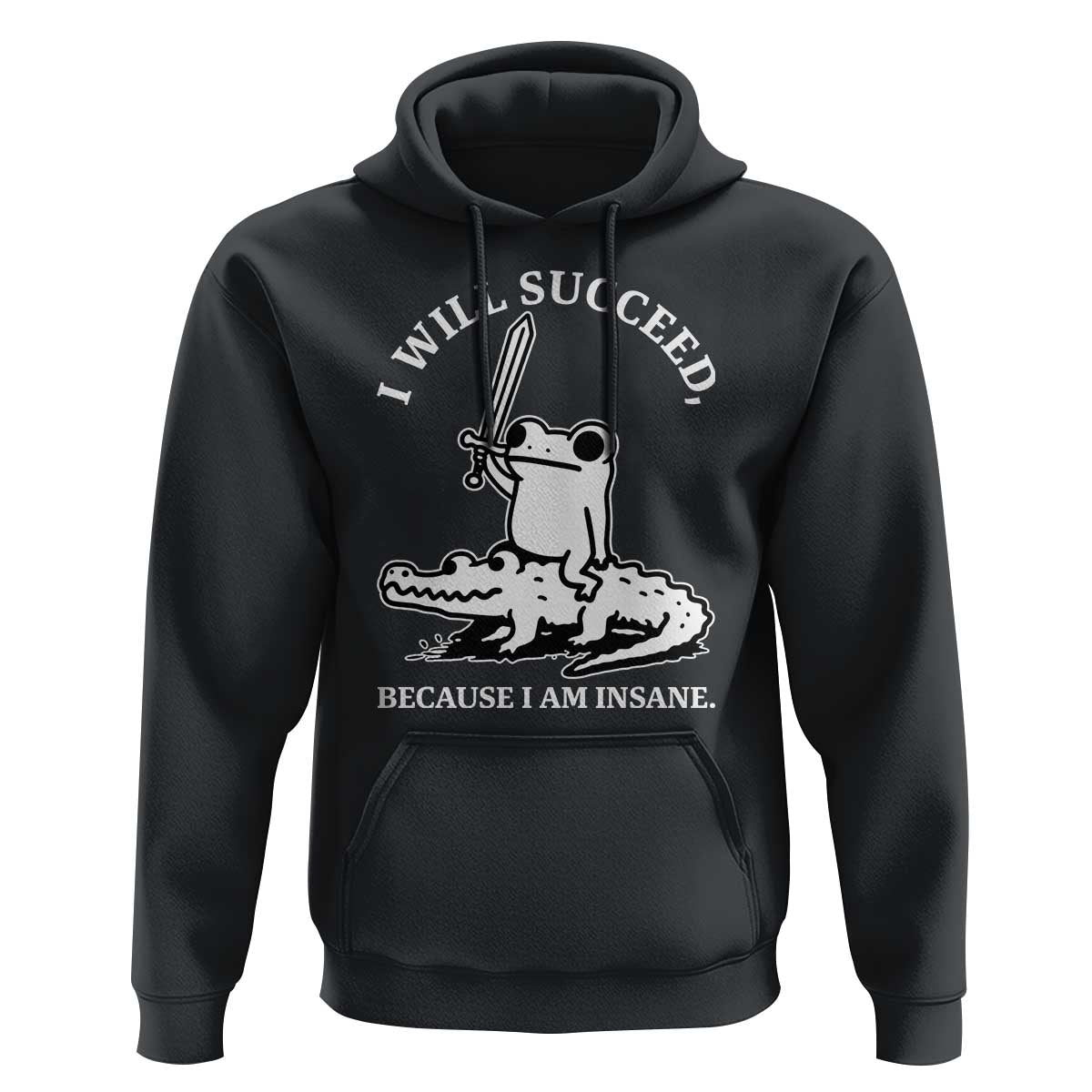 Funny Goblincore Sword Frog Riding Alligator Meme Hoodie I Will Succeed Because I Am Insane Chaotic Motivation