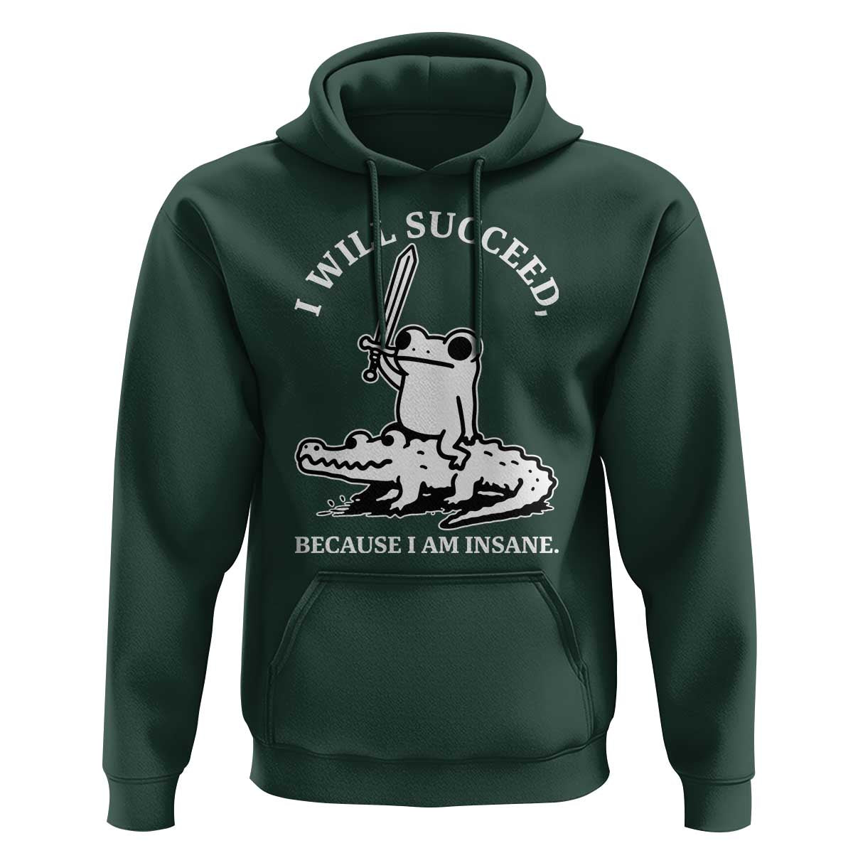Funny Goblincore Sword Frog Riding Alligator Meme Hoodie I Will Succeed Because I Am Insane Chaotic Motivation