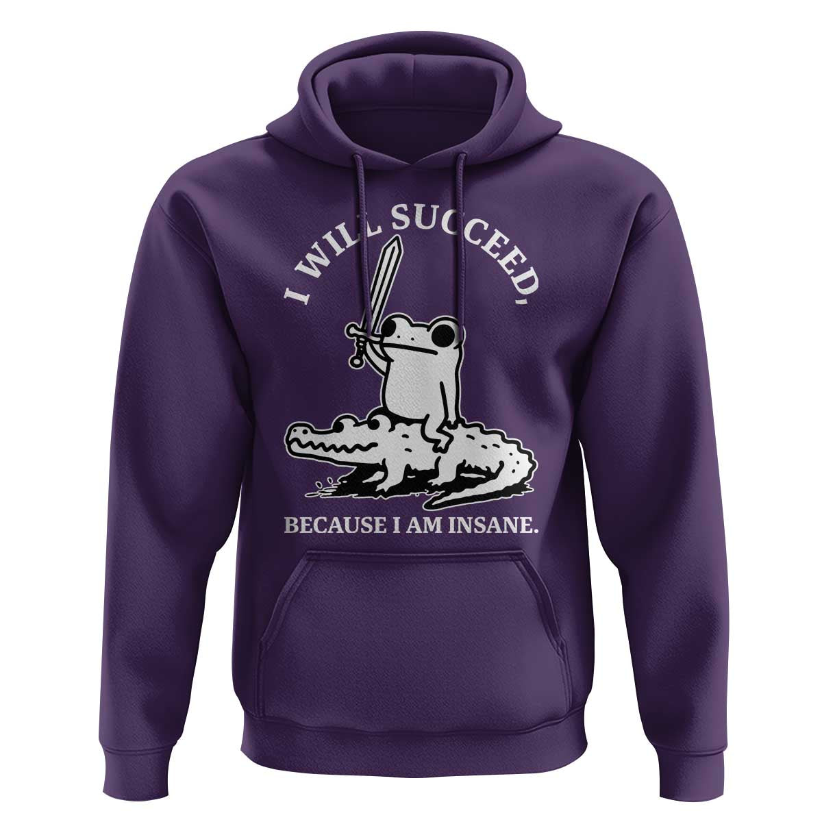 Funny Goblincore Sword Frog Riding Alligator Meme Hoodie I Will Succeed Because I Am Insane Chaotic Motivation
