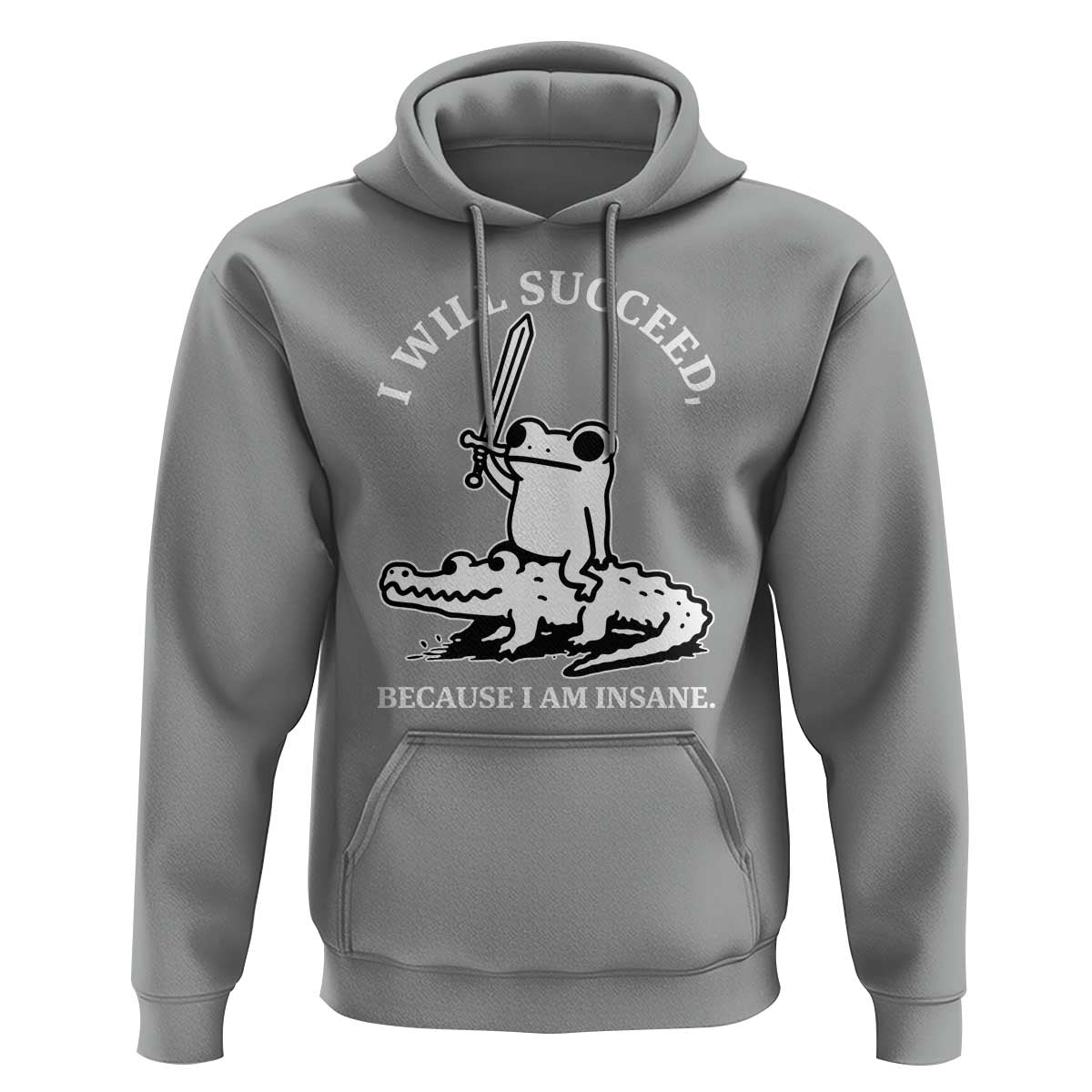 Funny Goblincore Sword Frog Riding Alligator Meme Hoodie I Will Succeed Because I Am Insane Chaotic Motivation