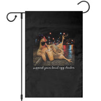 Support Your Local Egg Dealer Chicken Sipping Iced Coffee Graphic Garden Flag Funny Homesteading Farm Life