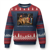 Support Your Local Egg Dealer Chicken Sipping Iced Coffee Graphic Ugly Christmas Sweater Funny Homesteading Farm Life