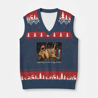 Support Your Local Egg Dealer Chicken Sipping Iced Coffee Graphic V-Neck Knit Sweater Vest Funny Homesteading Farm Life