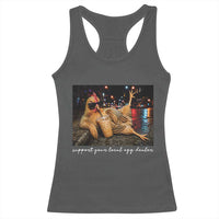 Support Your Local Egg Dealer Chicken Sipping Iced Coffee Graphic Racerback Tank Top Funny Homesteading Farm Life