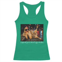 Support Your Local Egg Dealer Chicken Sipping Iced Coffee Graphic Racerback Tank Top Funny Homesteading Farm Life