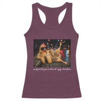 Support Your Local Egg Dealer Chicken Sipping Iced Coffee Graphic Racerback Tank Top Funny Homesteading Farm Life
