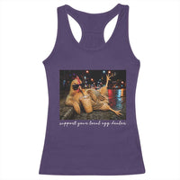 Support Your Local Egg Dealer Chicken Sipping Iced Coffee Graphic Racerback Tank Top Funny Homesteading Farm Life