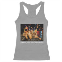 Support Your Local Egg Dealer Chicken Sipping Iced Coffee Graphic Racerback Tank Top Funny Homesteading Farm Life