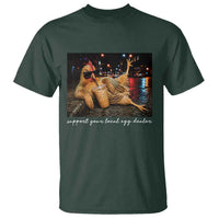 Support Your Local Egg Dealer Chicken Sipping Iced Coffee Graphic T Shirt Funny Homesteading Farm Life