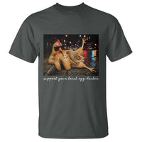 Support Your Local Egg Dealer Chicken Sipping Iced Coffee Graphic T Shirt Funny Homesteading Farm Life