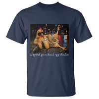 Support Your Local Egg Dealer Chicken Sipping Iced Coffee Graphic T Shirt Funny Homesteading Farm Life