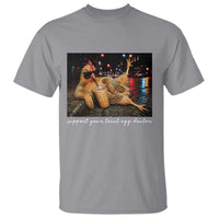 Support Your Local Egg Dealer Chicken Sipping Iced Coffee Graphic T Shirt Funny Homesteading Farm Life