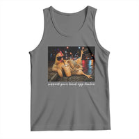 Support Your Local Egg Dealer Chicken Sipping Iced Coffee Graphic Tank Top Funny Homesteading Farm Life