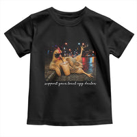 Support Your Local Egg Dealer Chicken Sipping Iced Coffee Graphic Toddler T Shirt Funny Homesteading Farm Life