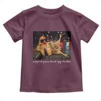 Support Your Local Egg Dealer Chicken Sipping Iced Coffee Graphic Toddler T Shirt Funny Homesteading Farm Life