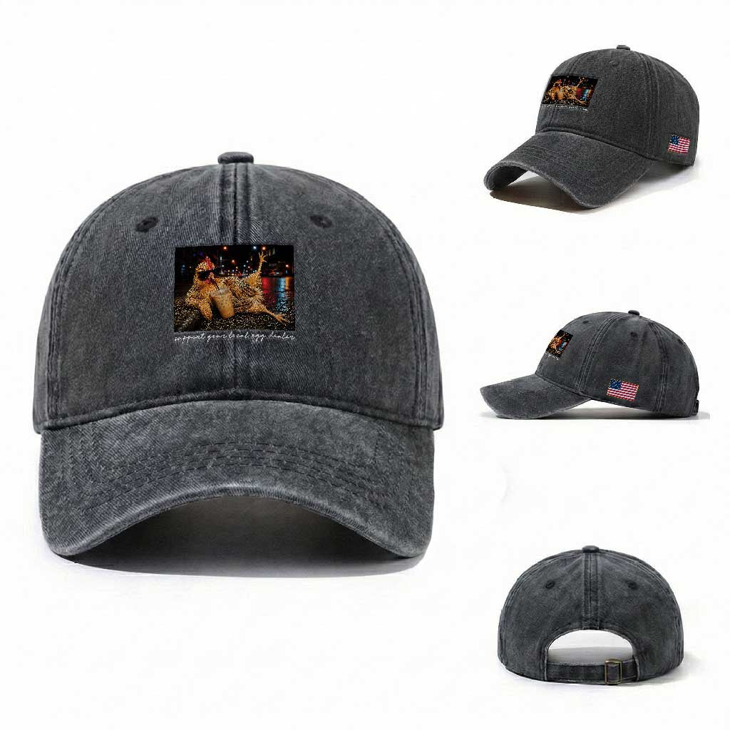 Support Your Local Egg Dealer Chicken Sipping Iced Coffee Graphic Washed Cotton Baseball Cap Funny Homesteading Farm Life