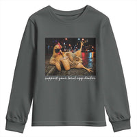 Support Your Local Egg Dealer Chicken Sipping Iced Coffee Graphic Youth Sweatshirt Funny Homesteading Farm Life