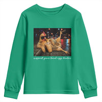 Support Your Local Egg Dealer Chicken Sipping Iced Coffee Graphic Youth Sweatshirt Funny Homesteading Farm Life