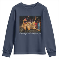 Support Your Local Egg Dealer Chicken Sipping Iced Coffee Graphic Youth Sweatshirt Funny Homesteading Farm Life