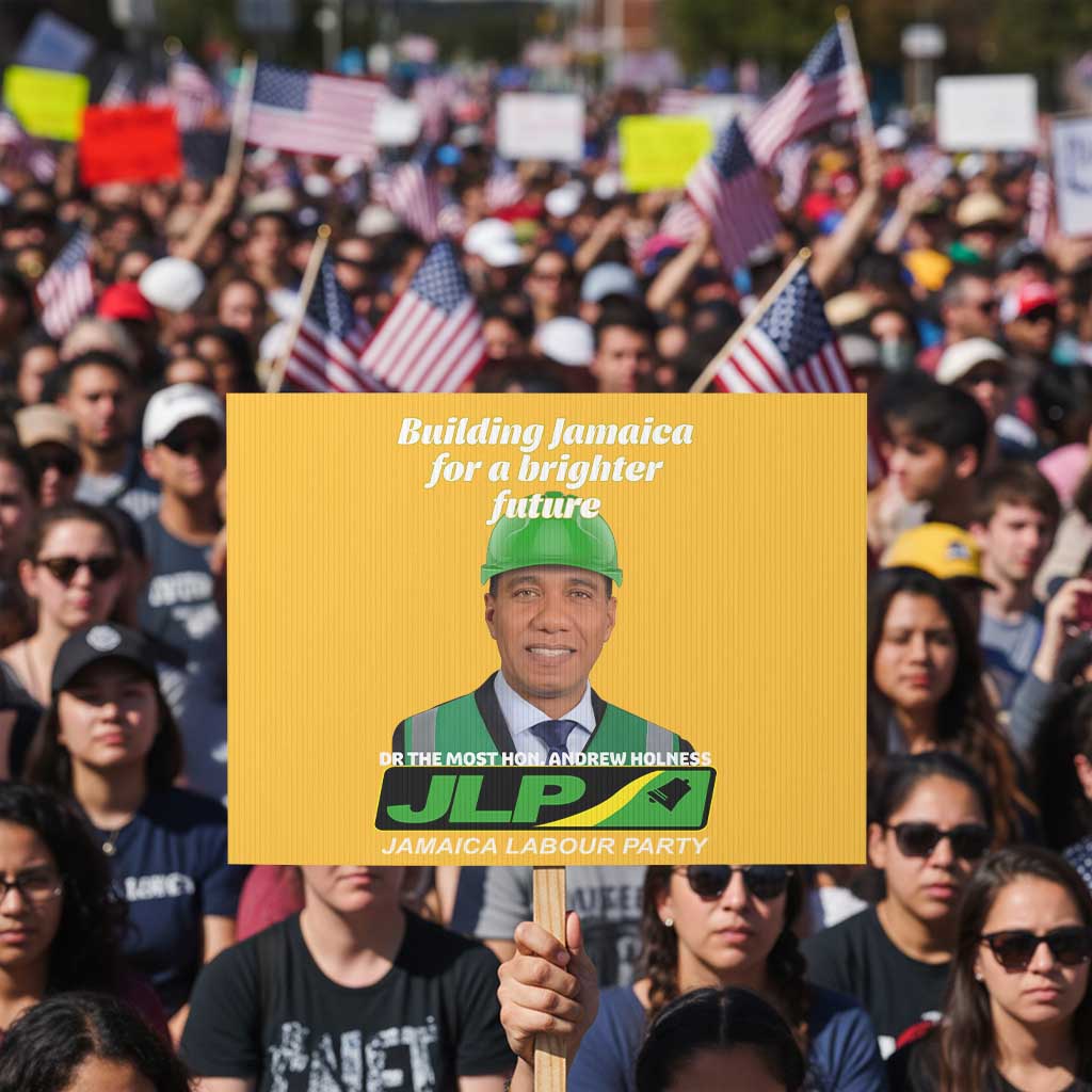 Dr Most Hon Andrew Holness JLP Supporter Protest Sign Building Jamaica for a Brighter Future Jamaica Labor Party Politics - Wonder Print Shop