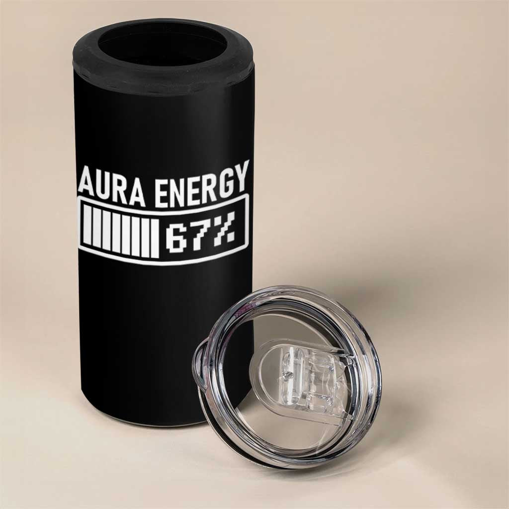 Funny Aura Energy at 67 4 in 1 Can Cooler Tumbler Six Seven Viral Meme 6 7 Gen Alpha Slang - Wonder Print Shop