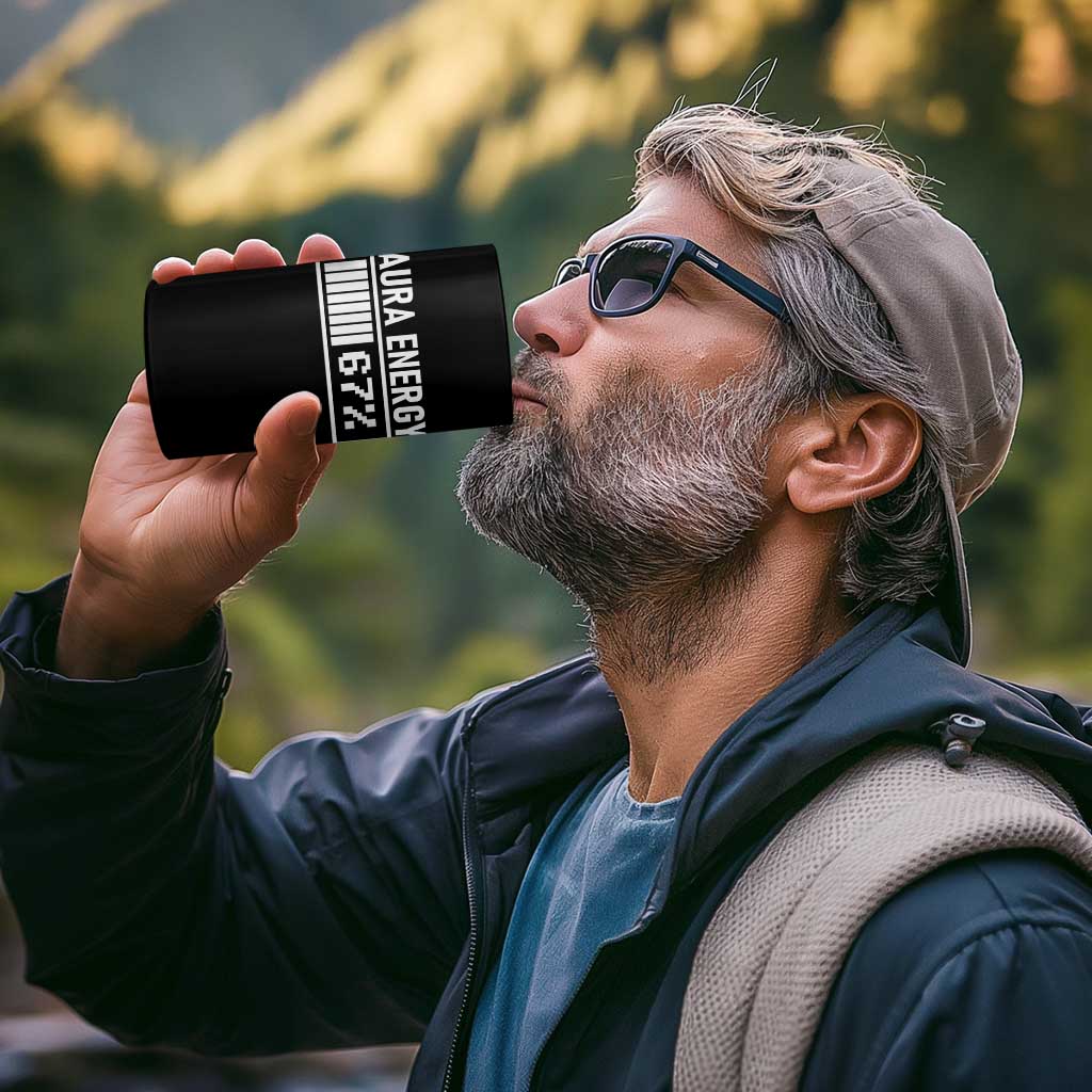Funny Aura Energy at 67 4 in 1 Can Cooler Tumbler Six Seven Viral Meme 6 7 Gen Alpha Slang - Wonder Print Shop