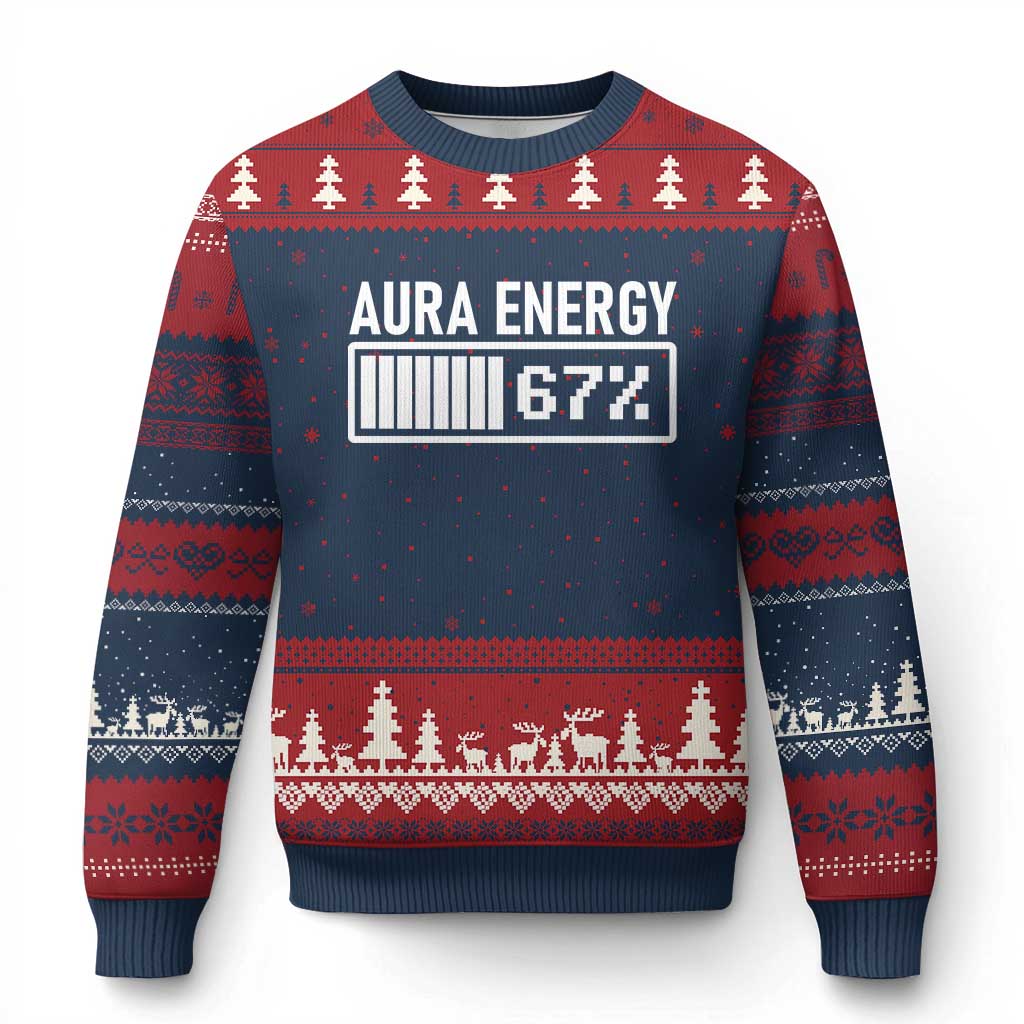 Funny Aura Energy at 67 Ugly Christmas Sweater Six Seven Viral Meme 6 7 Gen Alpha Slang - Wonder Print Shop