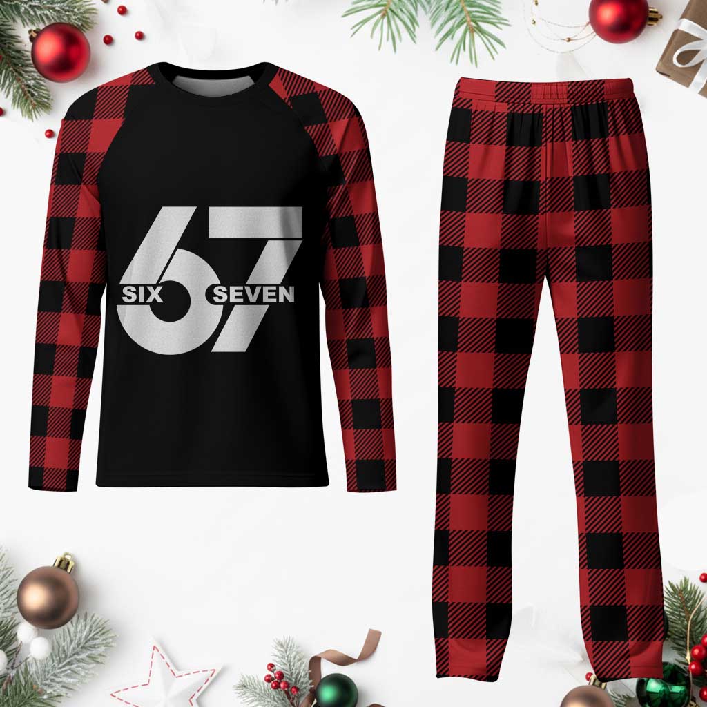 Funny Six Seven 67 Meme Plaid Pajama Set Bold Graphic - Wonder Print Shop