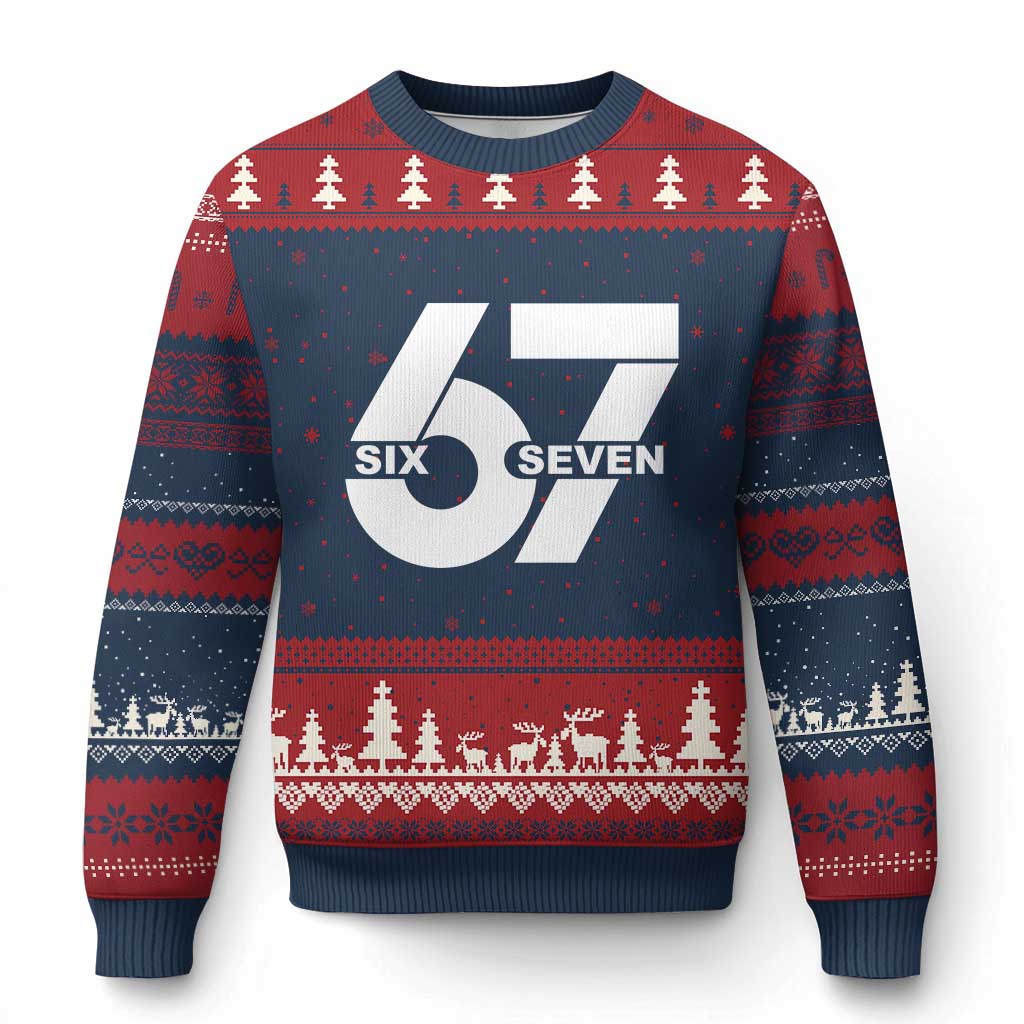Funny Six Seven 67 Meme Ugly Christmas Sweater Bold Graphic - Wonder Print Shop