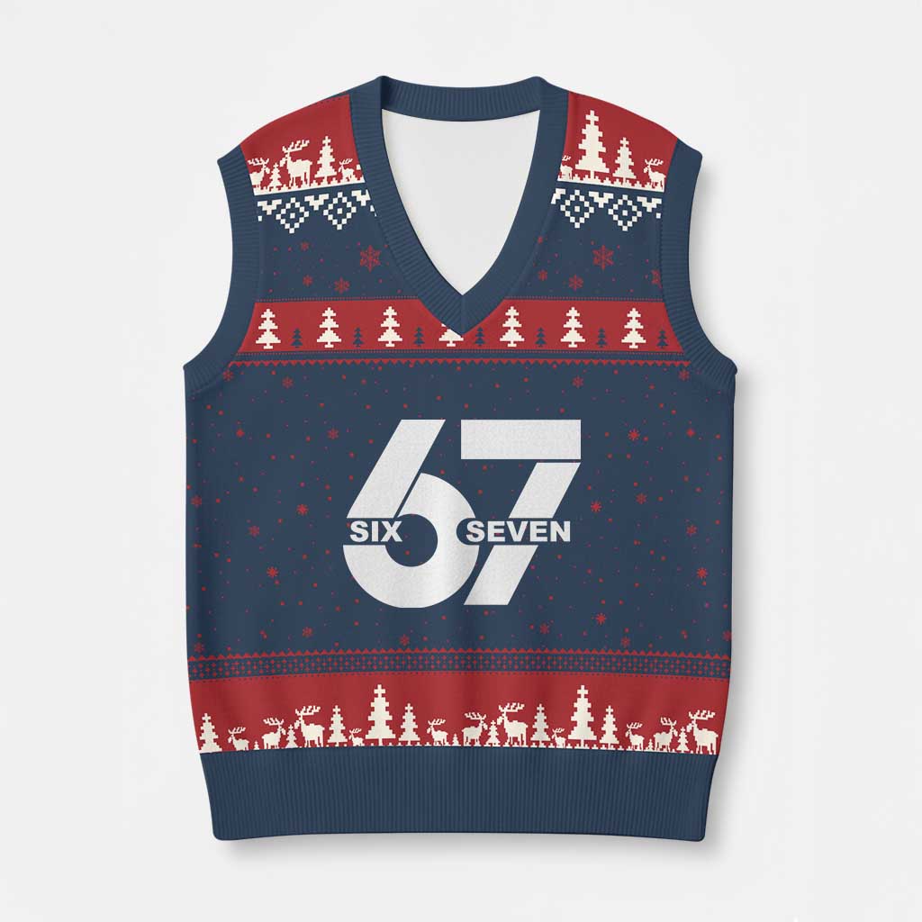 Funny Six Seven 67 Meme V-Neck Knit Sweater Vest Bold Graphic - Wonder Print Shop