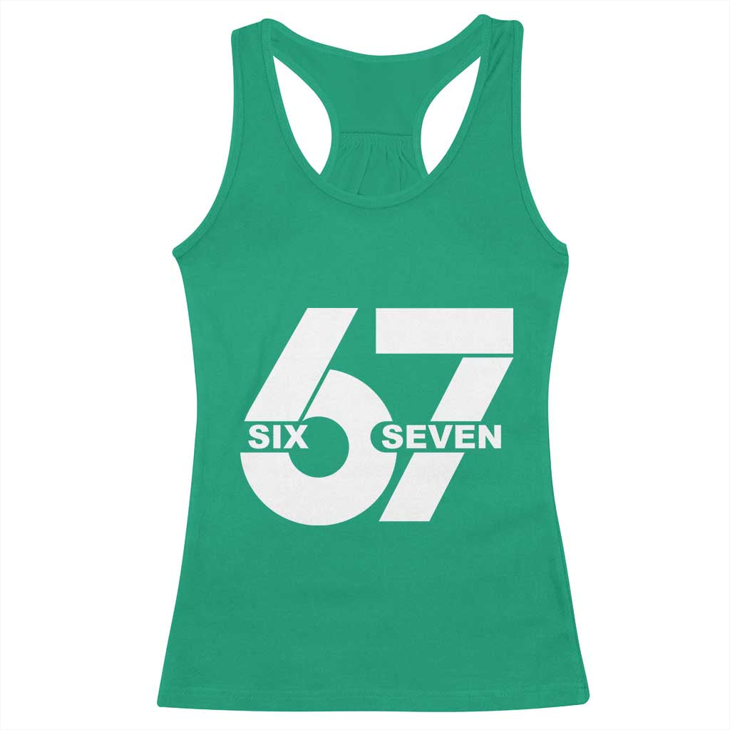 Funny Six Seven 67 Meme Racerback Tank Top Bold Graphic - Wonder Print Shop