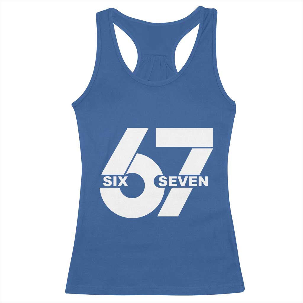 Funny Six Seven 67 Meme Racerback Tank Top Bold Graphic - Wonder Print Shop