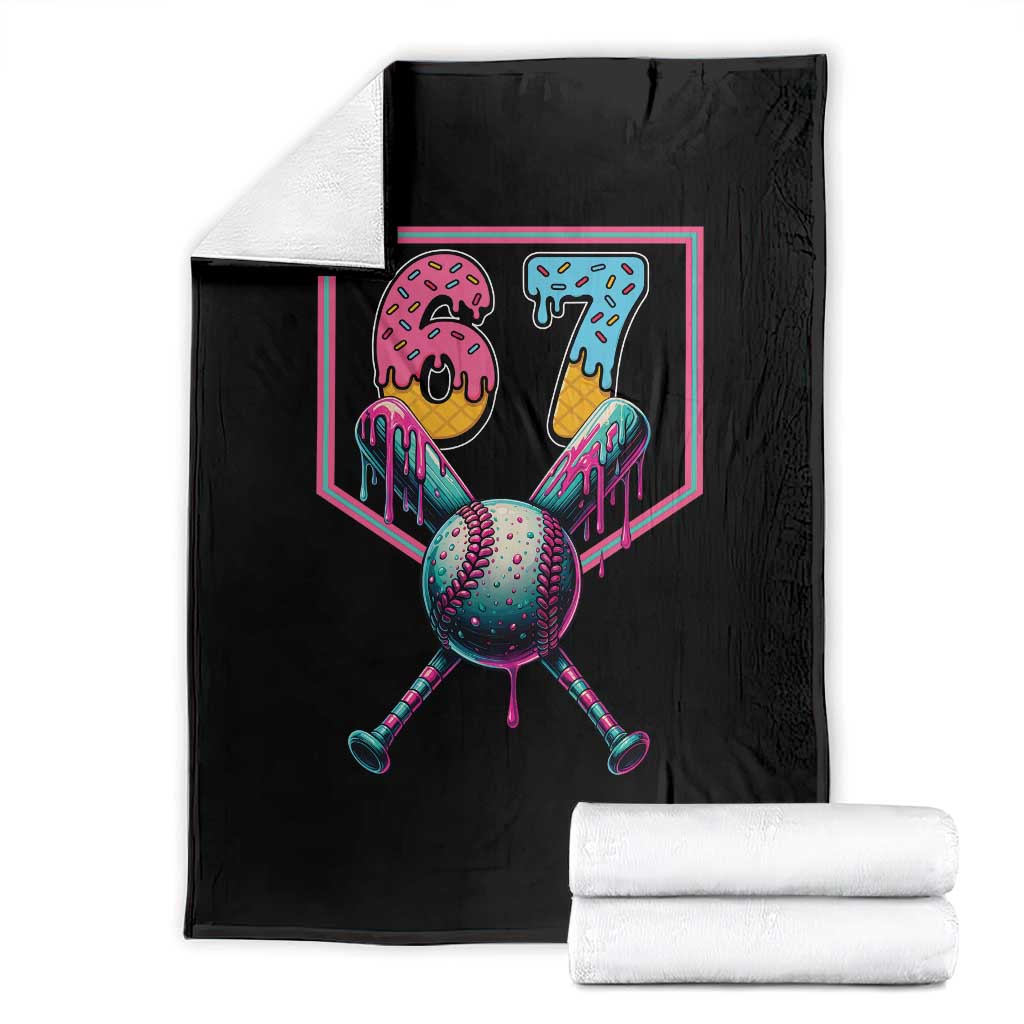 Funny Six Seven Baseball Drip Throw Blanket Number 67 Meme Drippy Bats - Wonder Print Shop