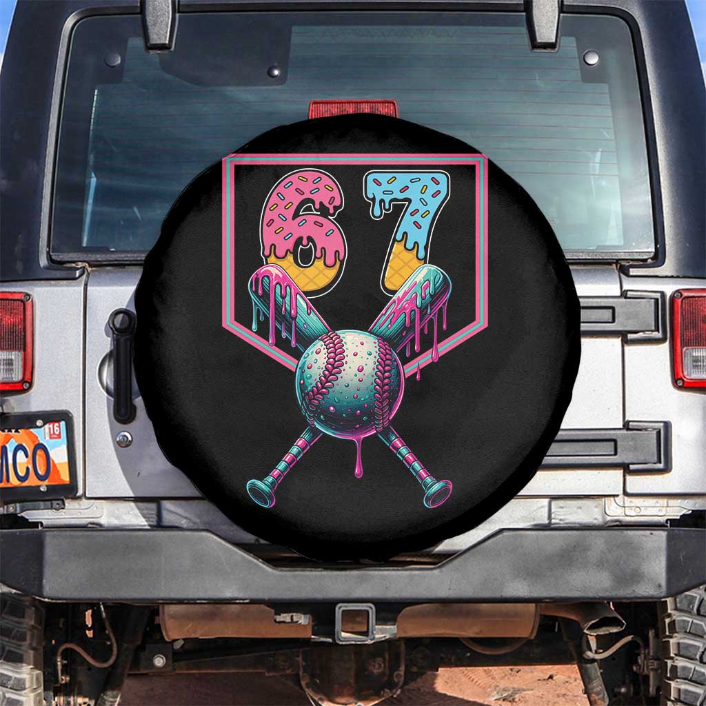 Funny Six Seven Baseball Drip Spare Tire Cover Number 67 Meme Drippy Bats - Wonder Print Shop