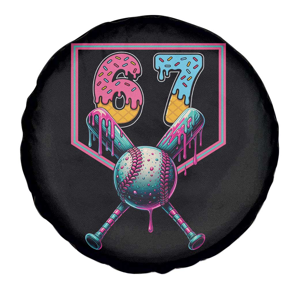 Funny Six Seven Baseball Drip Spare Tire Cover Number 67 Meme Drippy Bats - Wonder Print Shop
