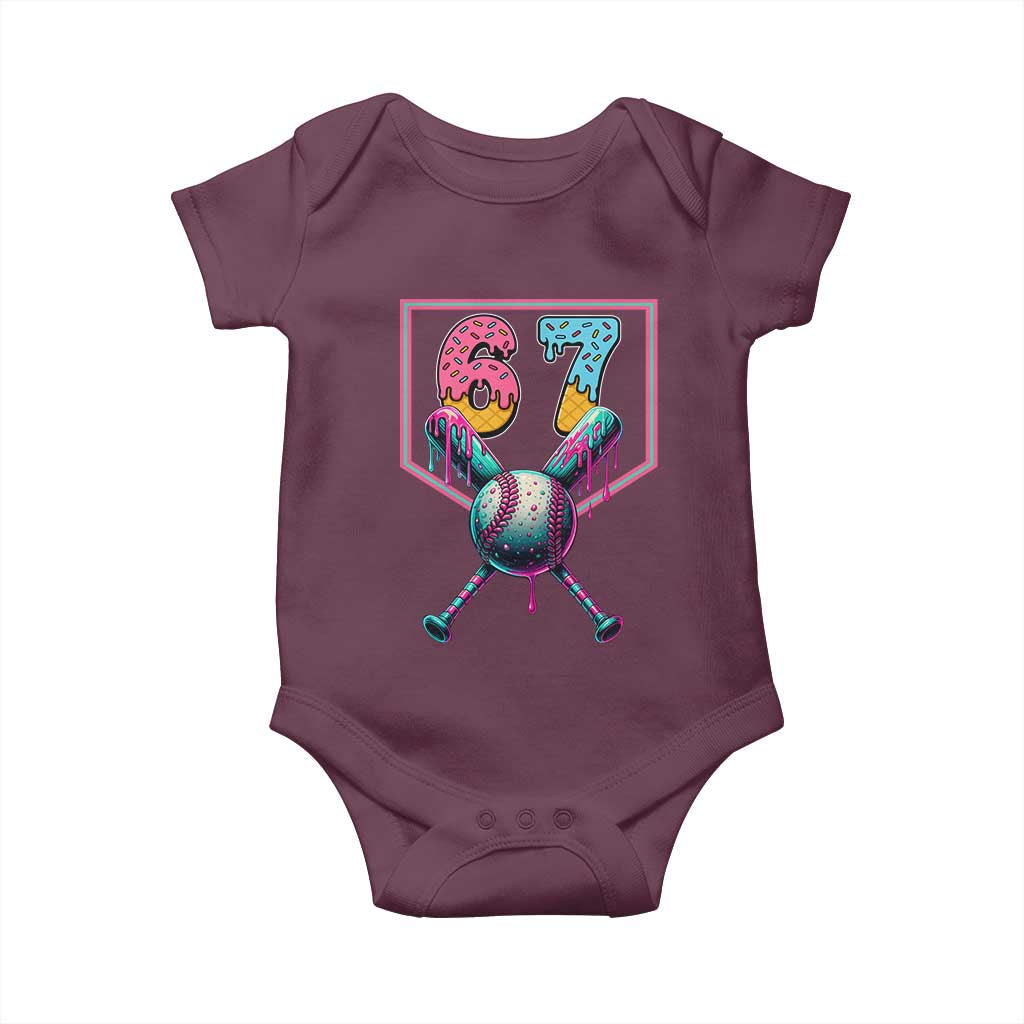 Funny Six Seven Baseball Drip Baby Onesie Number 67 Meme Drippy Bats - Wonder Print Shop