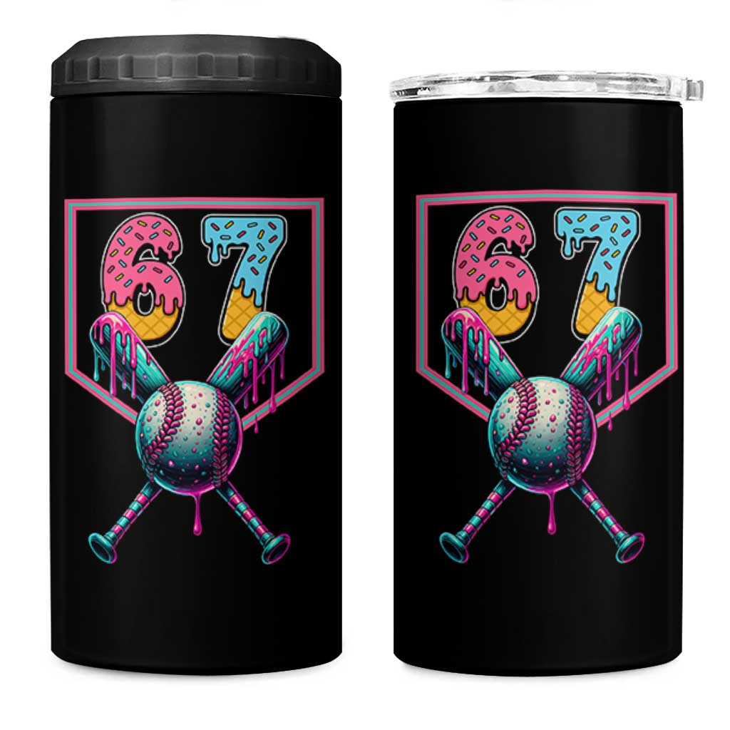 Funny Six Seven Baseball Drip 4 in 1 Can Cooler Tumbler Number 67 Meme Drippy Bats - Wonder Print Shop