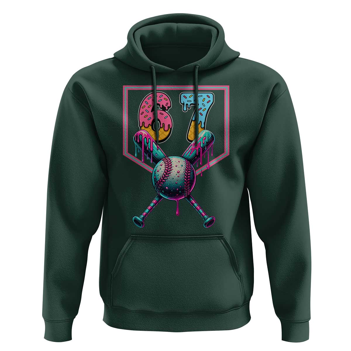 Funny Six Seven Baseball Drip Hoodie Number 67 Meme Drippy Bats - Wonder Print Shop