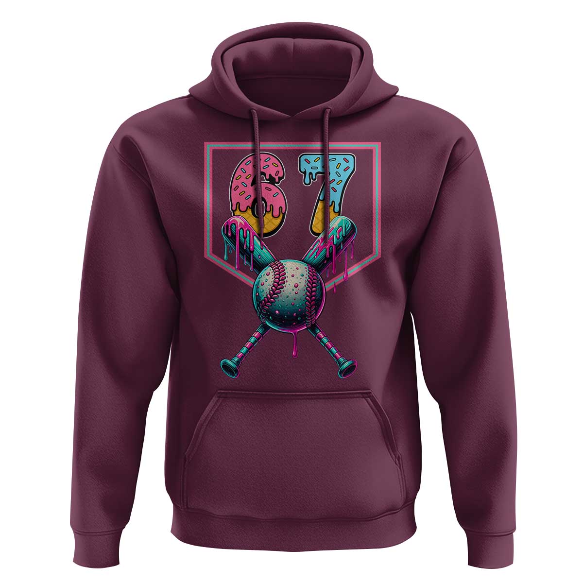 Funny Six Seven Baseball Drip Hoodie Number 67 Meme Drippy Bats - Wonder Print Shop