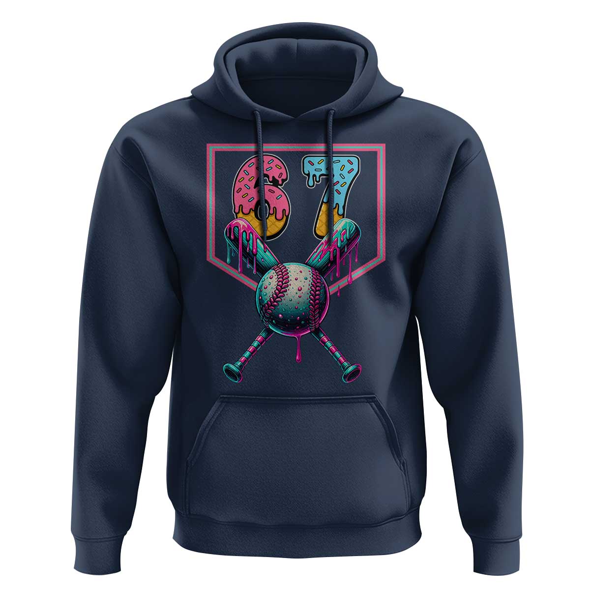 Funny Six Seven Baseball Drip Hoodie Number 67 Meme Drippy Bats - Wonder Print Shop